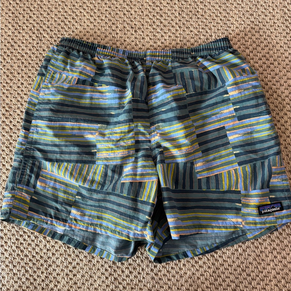 Patagonia 5” Baggies in Quilty Fitz/Wetland Blue